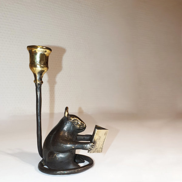 Leseratte Kerzenhalter klein, Bronze, Höhe ca. 10cm