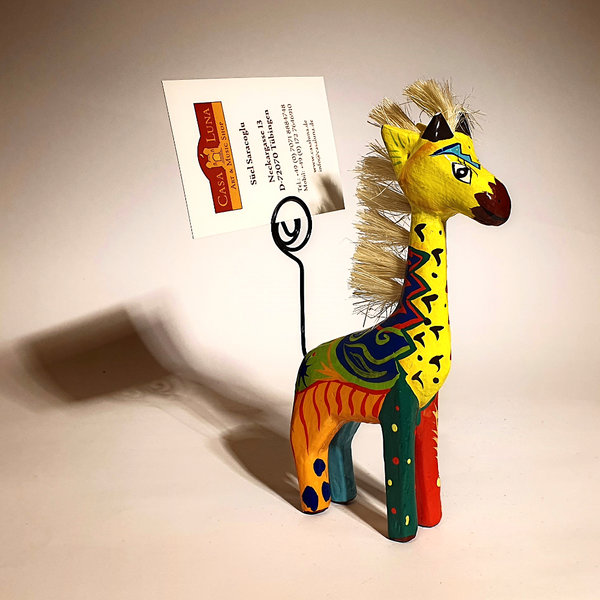 Giraffe aus Holz, mit Foto- oder Kartenhalter, bunt